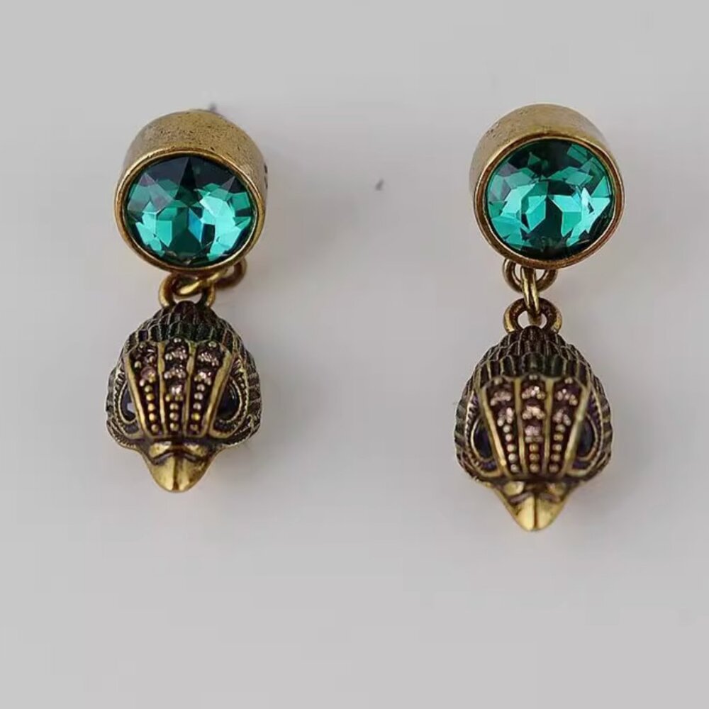 Kurt Geiger London Eagle Stone Drop Earrings Emerald Green Gold - Picture 4 of 6